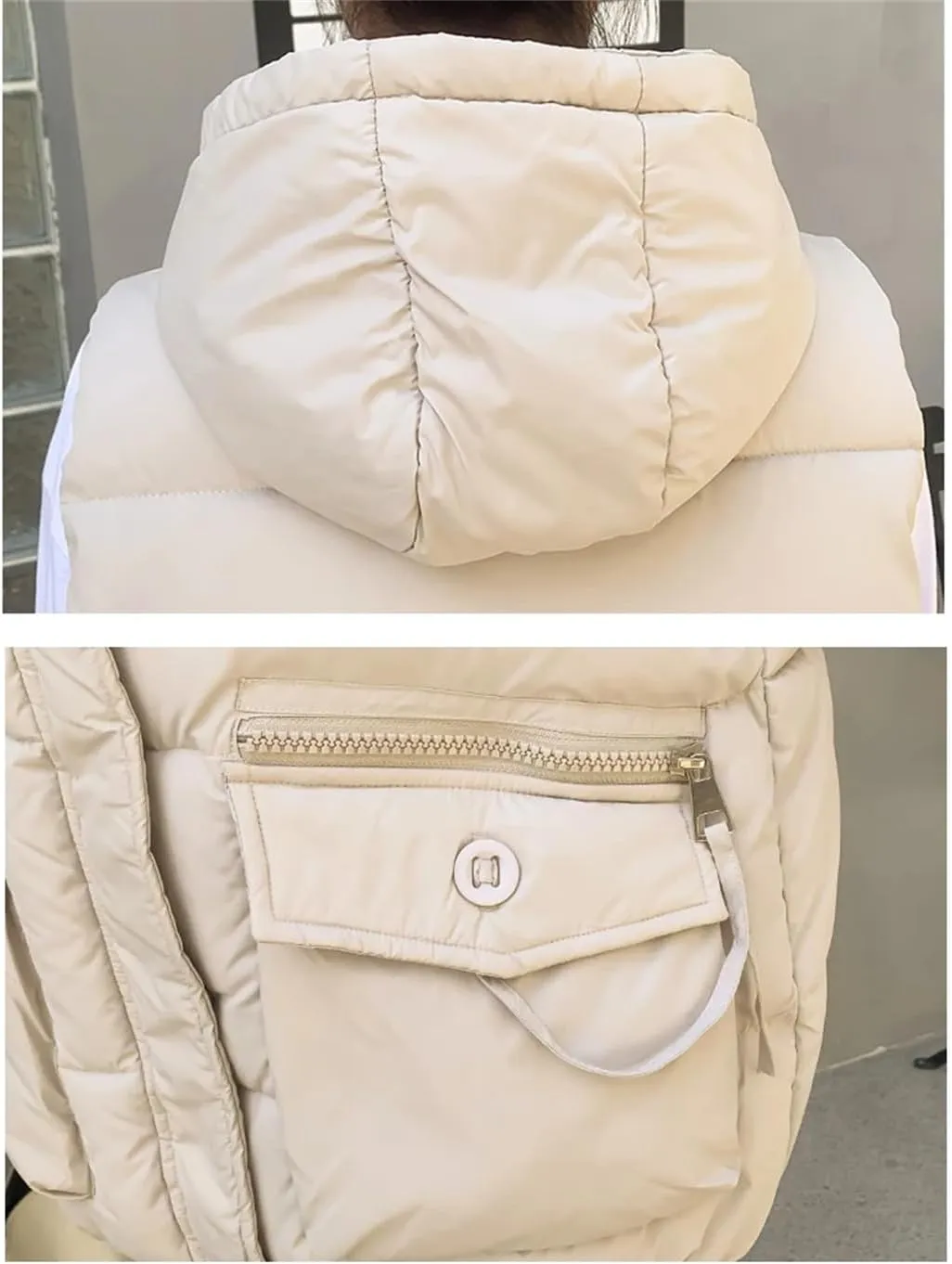 Rfmfkkg Women Solid Loose Vest Big Pocket Hooded Vest Jacket Cotton Padded Warm Waistcoat