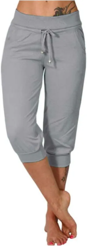 RKSTN Women's Yoga Pants Stretchy Soft Drawstring Workout Capri Pants Outdoor Athletic Causal Capris with Pockets