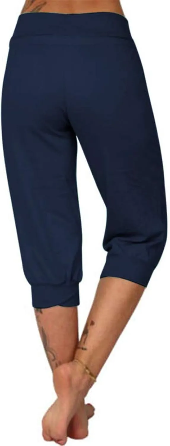 RKSTN Women's Yoga Pants Stretchy Soft Drawstring Workout Capri Pants Outdoor Athletic Causal Capris with Pockets