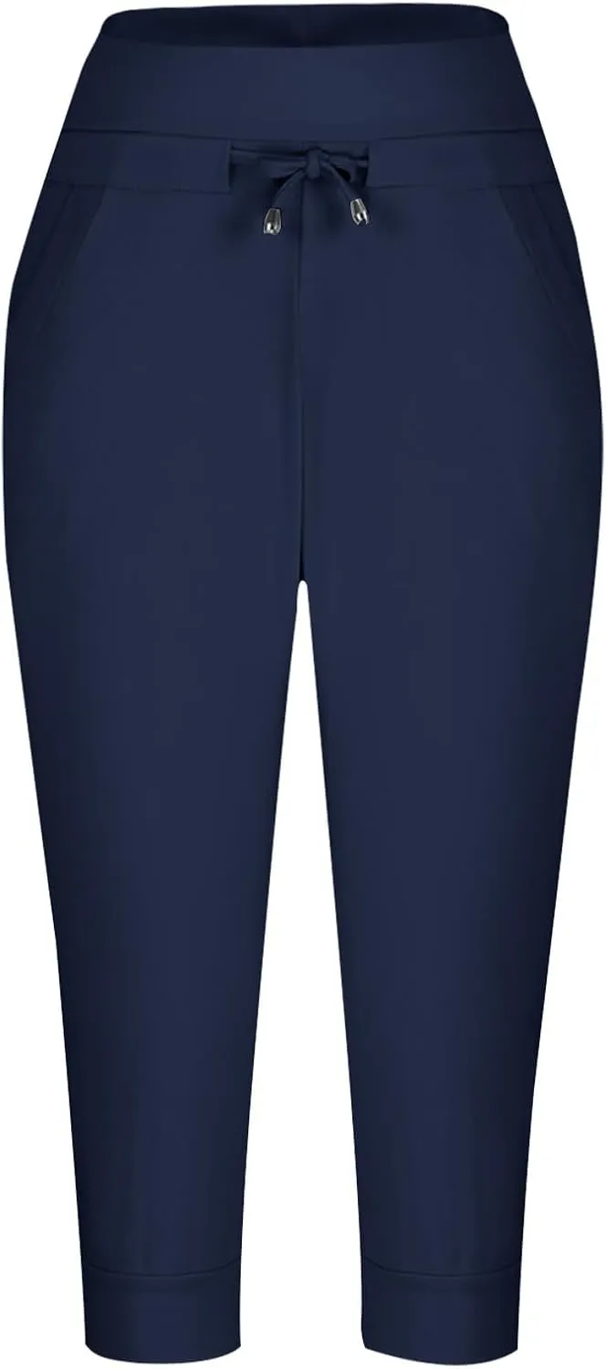 RKSTN Women's Yoga Pants Stretchy Soft Drawstring Workout Capri Pants Outdoor Athletic Causal Capris with Pockets