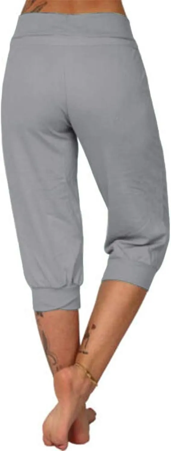 RKSTN Women's Yoga Pants Stretchy Soft Drawstring Workout Capri Pants Outdoor Athletic Causal Capris with Pockets