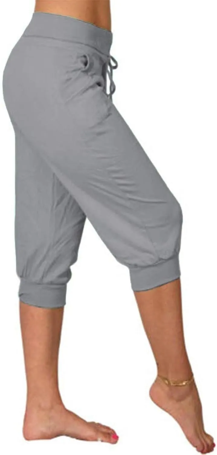 RKSTN Women's Yoga Pants Stretchy Soft Drawstring Workout Capri Pants Outdoor Athletic Causal Capris with Pockets