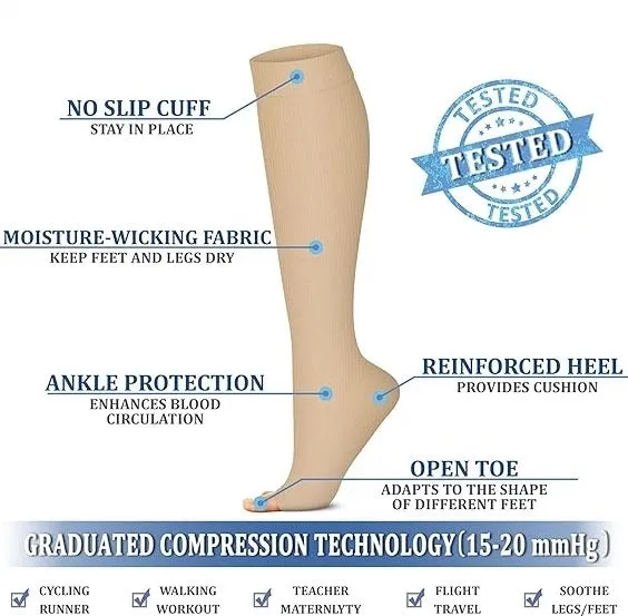 ROYALUCK Open Toe Compression Stockings for Men Women 15-21mmHg