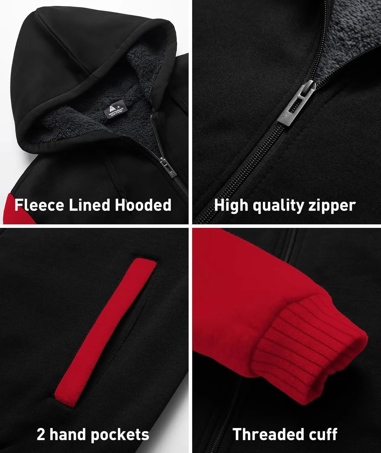 SCODI Hoodies for Men Heavyweight Fleece Sweatshirt - Full Zip Up Thick Sherpa Lined Hooded Jacket