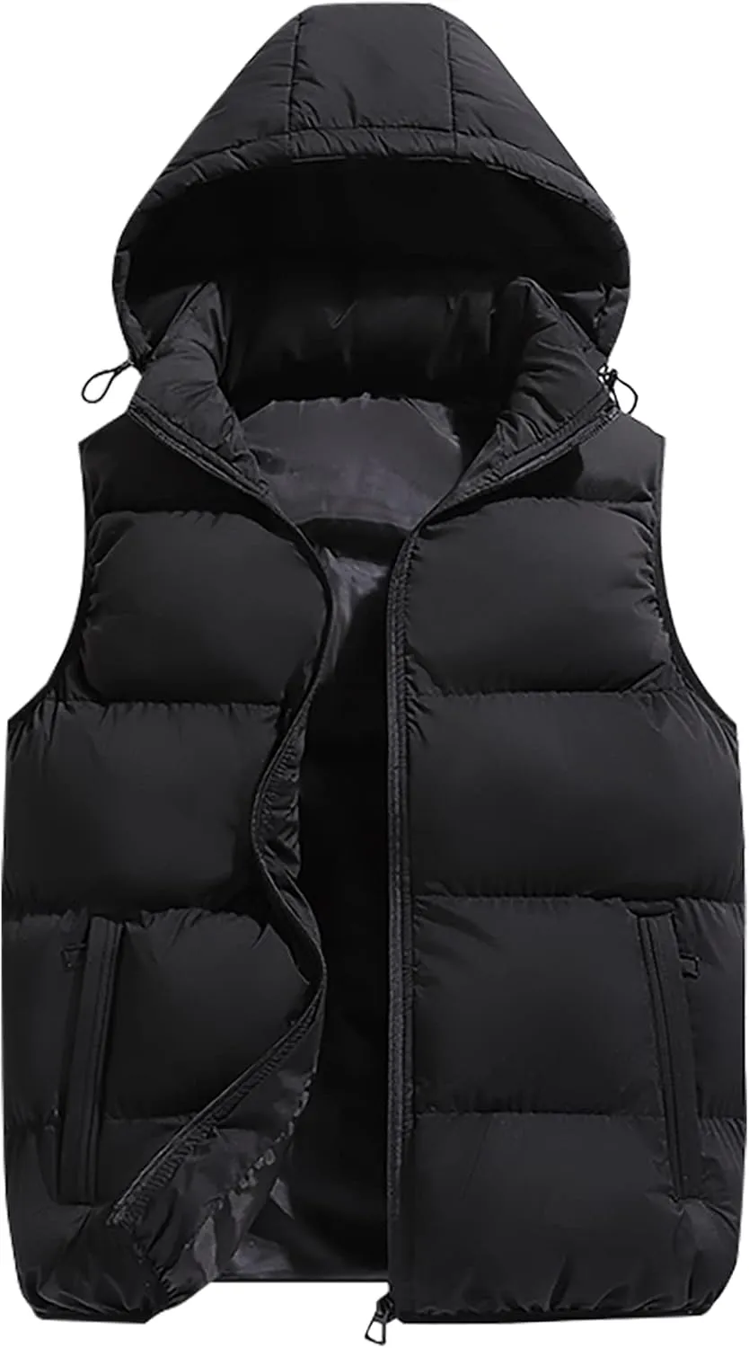 SEAUR Men Puffer Vest Winter Padded Vest Down Vest Sleeveless Jacket Lightweight Gilet Casual Hood Gilet Insulated Vest