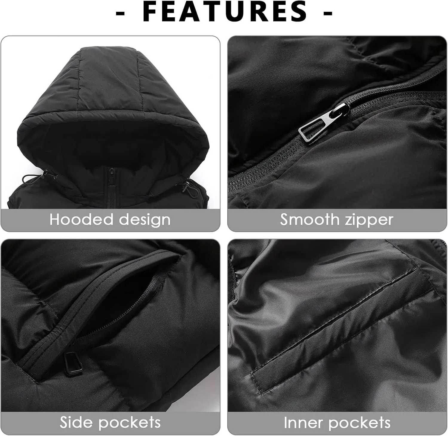 SEAUR Men Puffer Vest Winter Padded Vest Down Vest Sleeveless Jacket Lightweight Gilet Casual Hood Gilet Insulated Vest