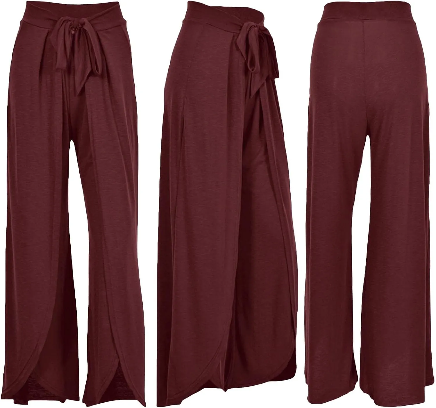 SEMATOMALA Women's Tie Knot High Waist Split Palazzo Pants Wide Leg Flowy Boho Plain Yoga Lounge Beach Vacation Trousers