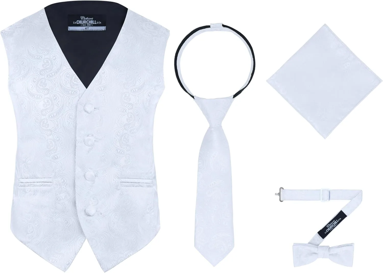 S.H. Churchill & Co. Boys 4 Piece Formal Paisley Vest and Tie Set