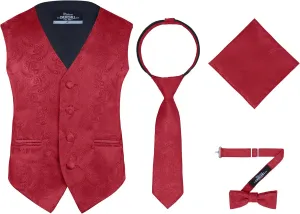 S.H. Churchill & Co. Boys 4 Piece Formal Paisley Vest and Tie Set
