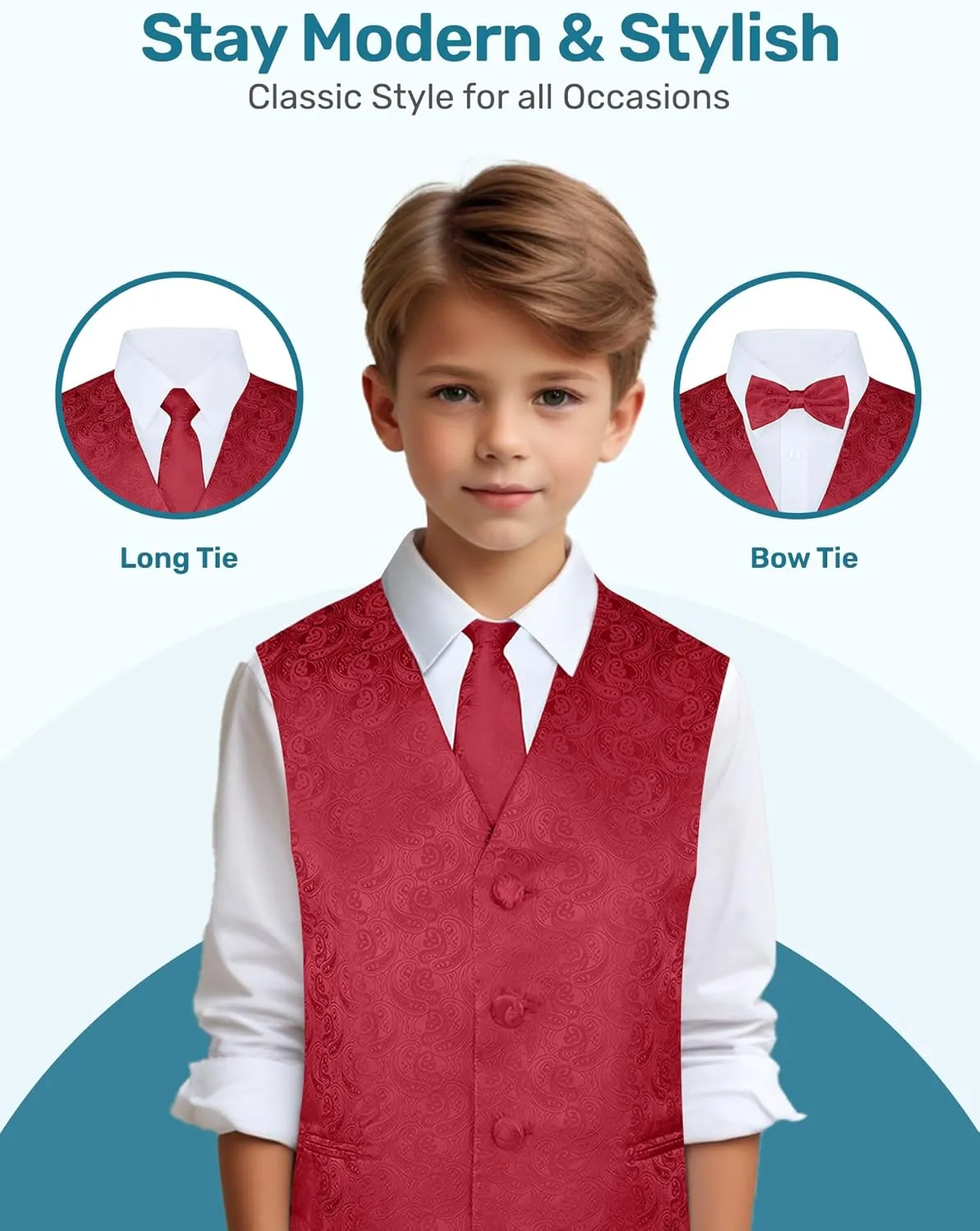 S.H. Churchill & Co. Boys 4 Piece Formal Paisley Vest and Tie Set