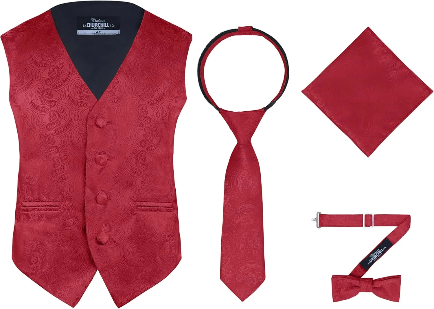 S.H. Churchill & Co. Boys 4 Piece Formal Paisley Vest and Tie Set