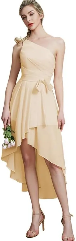 Short Bridesmaid Dresses 2025 One Shoulder Chiffon Cocktail Gowns for Women High Low A Line Wedding Party Dresses