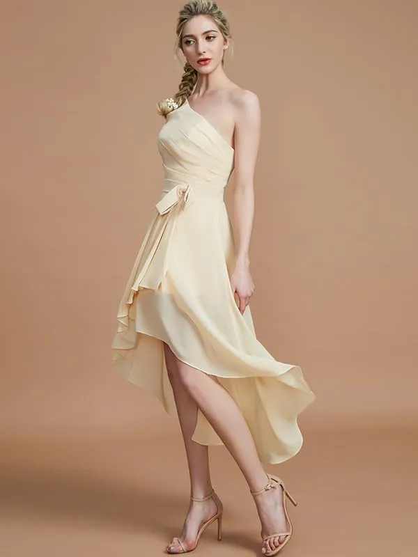 Short Bridesmaid Dresses 2025 One Shoulder Chiffon Cocktail Gowns for Women High Low A Line Wedding Party Dresses