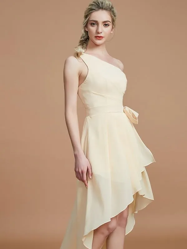 Short Bridesmaid Dresses 2025 One Shoulder Chiffon Cocktail Gowns for Women High Low A Line Wedding Party Dresses