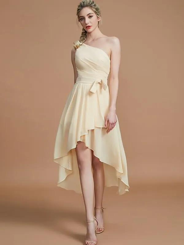 Short Bridesmaid Dresses 2025 One Shoulder Chiffon Cocktail Gowns for Women High Low A Line Wedding Party Dresses