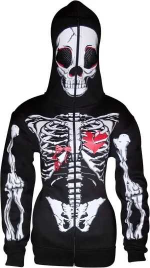 Skylinewears Women's Full-Zip Hoodie with Skeleton Skull Print Oversized Gothic Sweatshirt for Halloween Costume