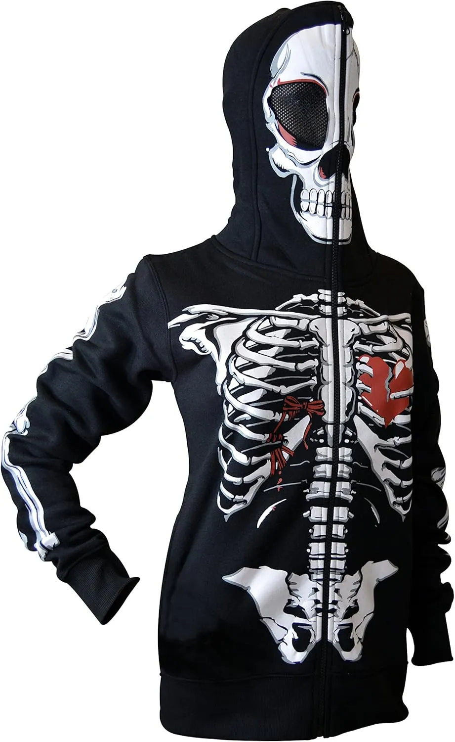 Skylinewears Women's Full-Zip Hoodie with Skeleton Skull Print Oversized Gothic Sweatshirt for Halloween Costume