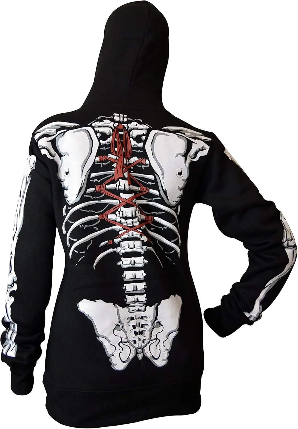 Skylinewears Women's Full-Zip Hoodie with Skeleton Skull Print Oversized Gothic Sweatshirt for Halloween Costume