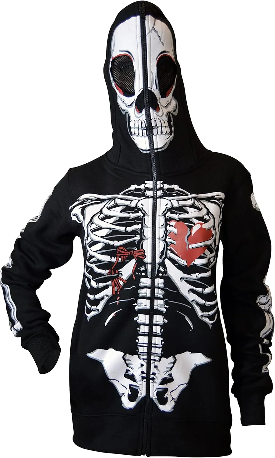 Skylinewears Women's Full-Zip Hoodie with Skeleton Skull Print Oversized Gothic Sweatshirt for Halloween Costume