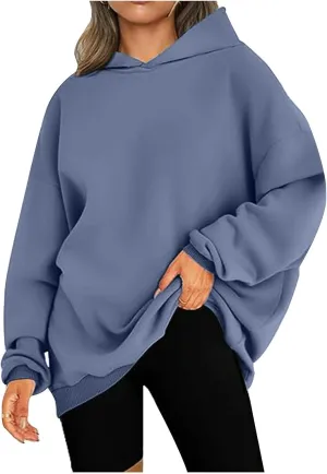 SMIDOW Oversized Hoodies For Women Casual Fall Fashion Pullover Tops Solid Loose Comfy Hooded Sweatshirts 2023