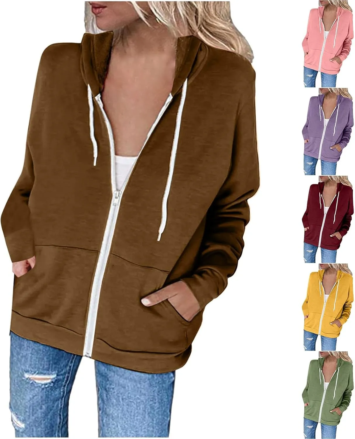 SMIDOW Womens Oversized Zip Up Hoodies Sweatshirt Fall y2k Clothes Teen Girls Casual Lightweight Drawstring Hoodie Jacket