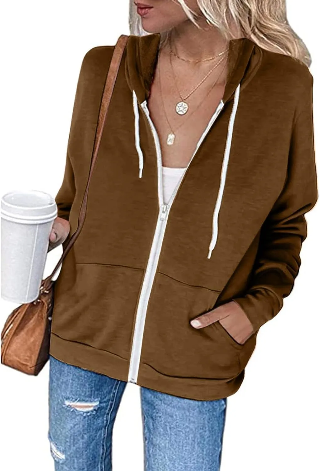SMIDOW Womens Oversized Zip Up Hoodies Sweatshirt Fall y2k Clothes Teen Girls Casual Lightweight Drawstring Hoodie Jacket