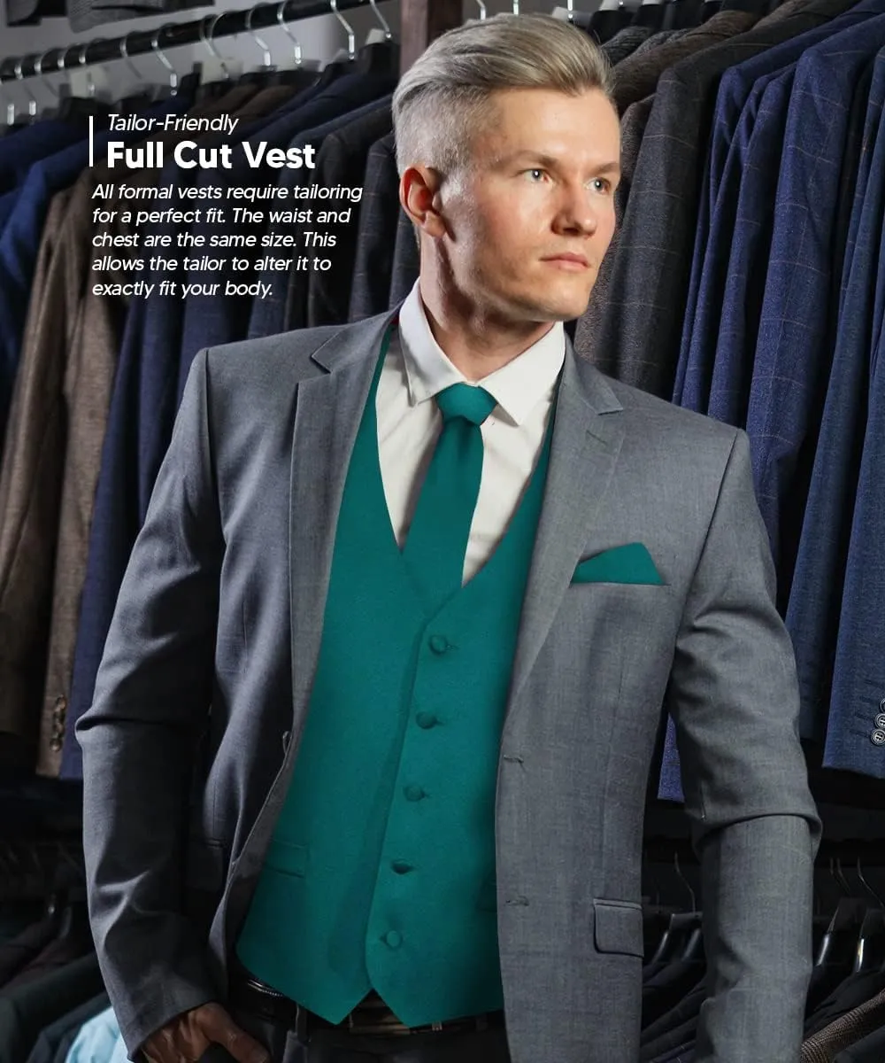 Solid Suit Vest for Men Set of 4 - Vest, Tie, Bow Tie & Pocket Square (Black Back)