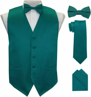 Solid Suit Vest for Men Set of 4 - Vest, Tie, Bow Tie & Pocket Square (Black Back)