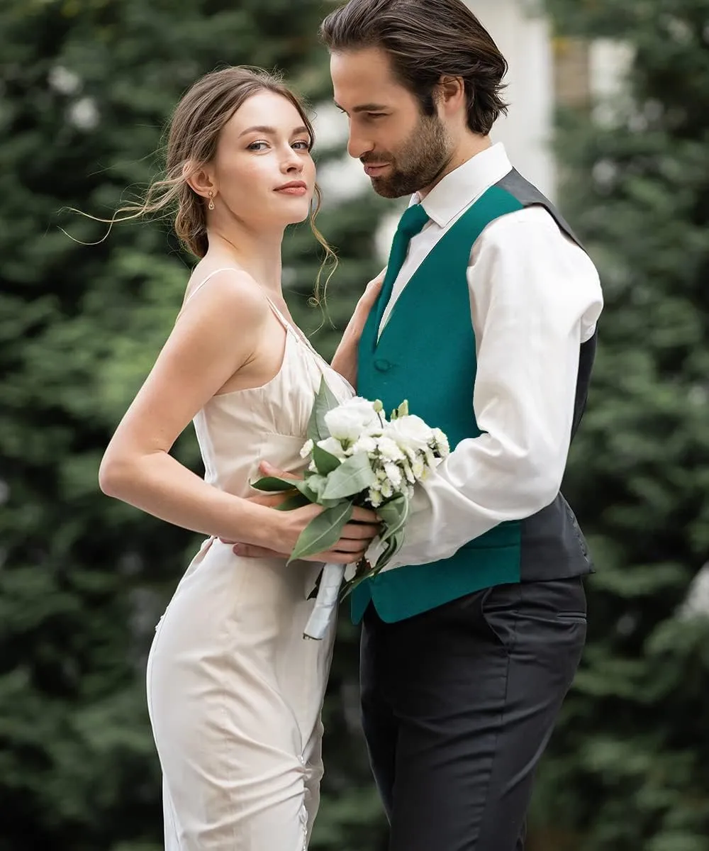 Solid Suit Vest for Men Set of 4 - Vest, Tie, Bow Tie & Pocket Square (Black Back)