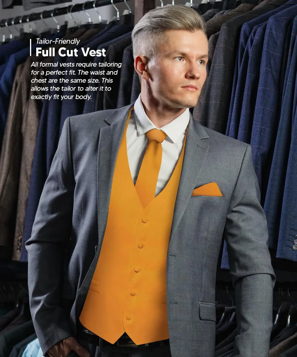 Solid Suit Vest for Men Set of 4 - Vest, Tie, Bow Tie & Pocket Square (White Back)