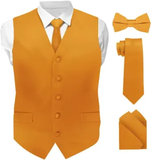 Solid Suit Vest for Men Set of 4 - Vest, Tie, Bow Tie & Pocket Square (White Back)
