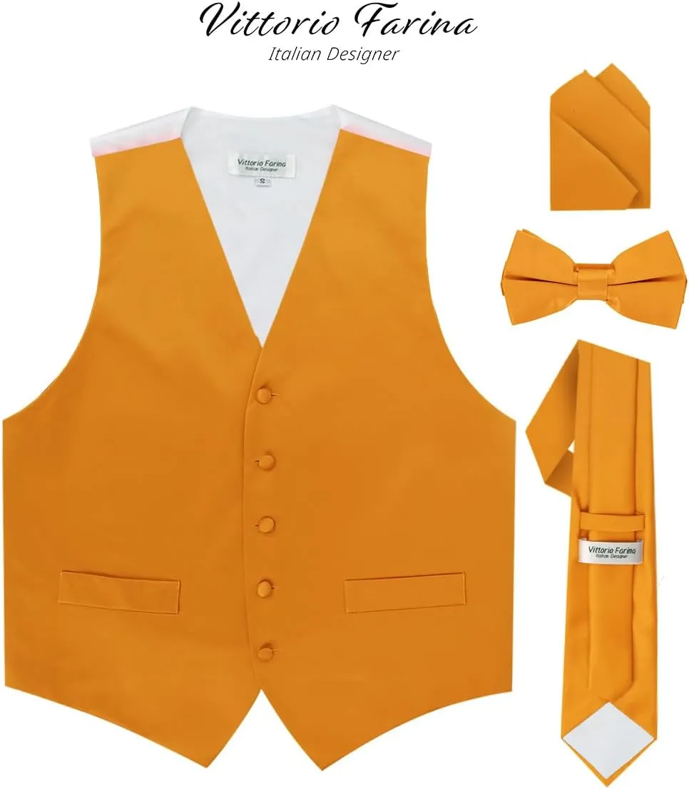 Solid Suit Vest for Men Set of 4 - Vest, Tie, Bow Tie & Pocket Square (White Back)