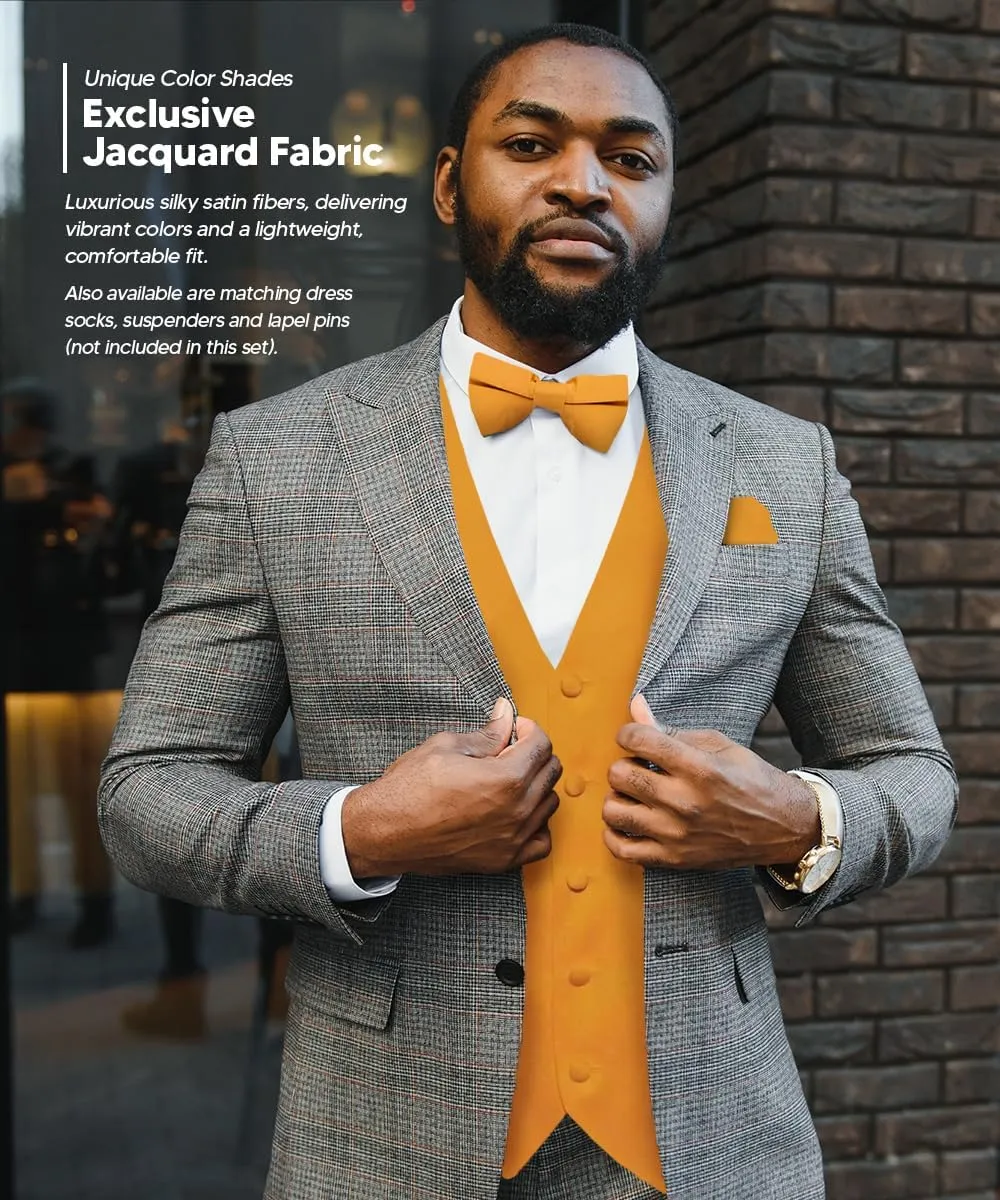 Solid Suit Vest for Men Set of 4 - Vest, Tie, Bow Tie & Pocket Square (White Back)
