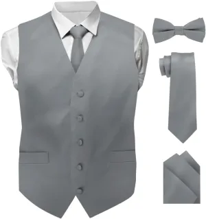 Solid Suit Vest for Men Set of 4 - Vest, Tie, Bow Tie & Pocket Square (White Back)
