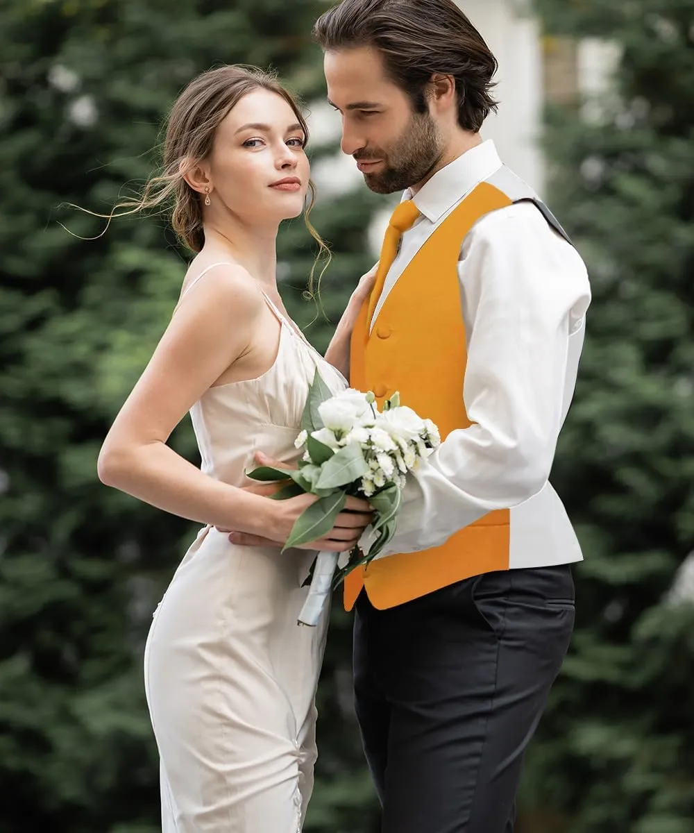 Solid Suit Vest for Men Set of 4 - Vest, Tie, Bow Tie & Pocket Square (White Back)