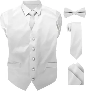 Solid Suit Vest for Men Set of 4 - Vest, Tie, Bow Tie & Pocket Square (White Back)