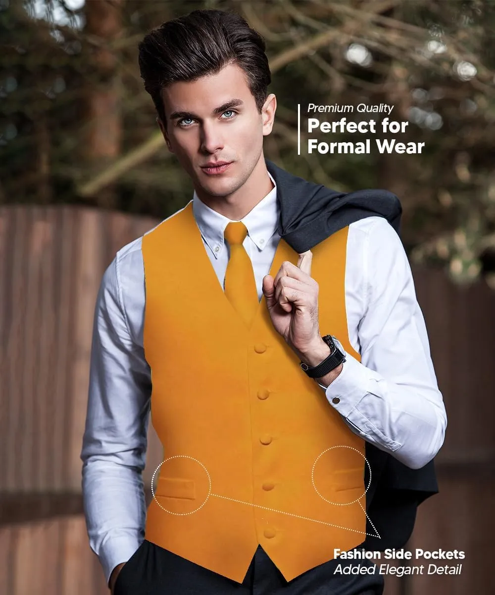 Solid Suit Vest for Men Set of 4 - Vest, Tie, Bow Tie & Pocket Square (White Back)