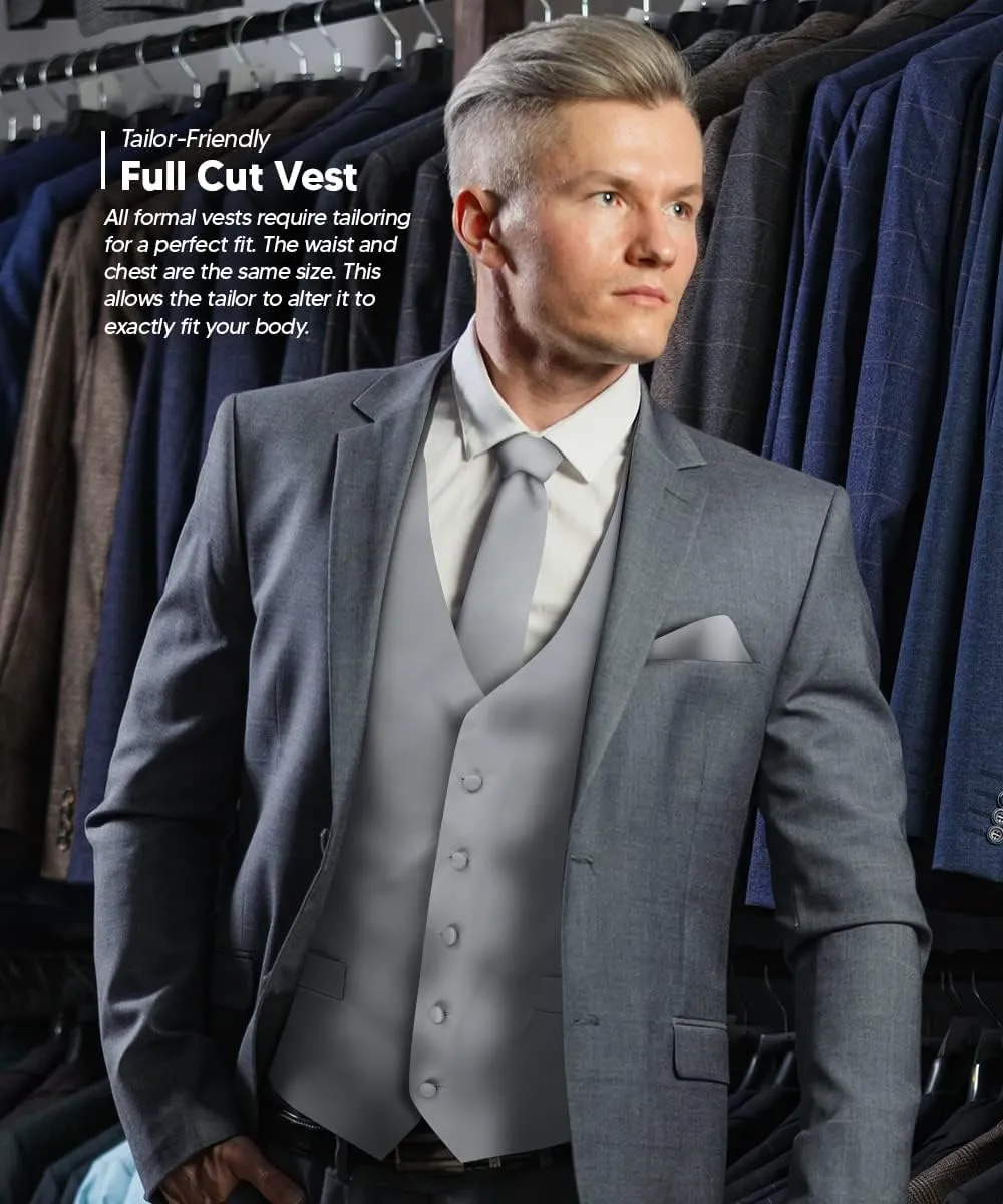 Solid Suit Vest for Men Set of 4 - Vest, Tie, Bow Tie & Pocket Square (White Back)