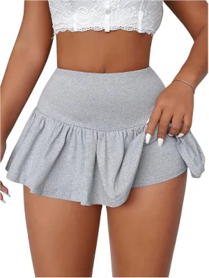 SOLY HUX Women's High Waisted Mini Skorts A Line Flowy Skater Skirts with Built in Shorts