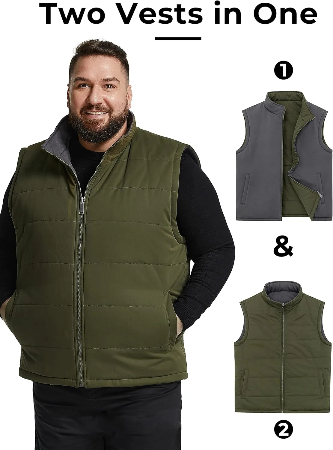Soularge Men's Big and Tall Winter Thickened Warm Reversible Puffer Vest