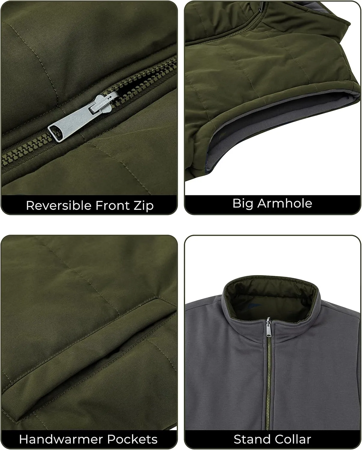 Soularge Men's Big and Tall Winter Thickened Warm Reversible Puffer Vest