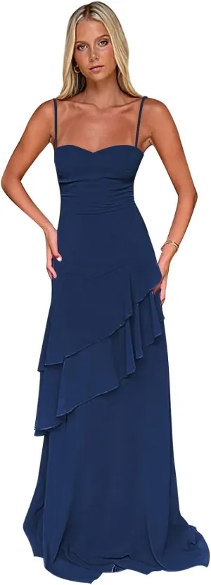 Spaghetti Straps Prom Dresses 2025 Long Chiffon Tiered Corset Mermaid Evening Date Formal Cocktial Party Gowns
