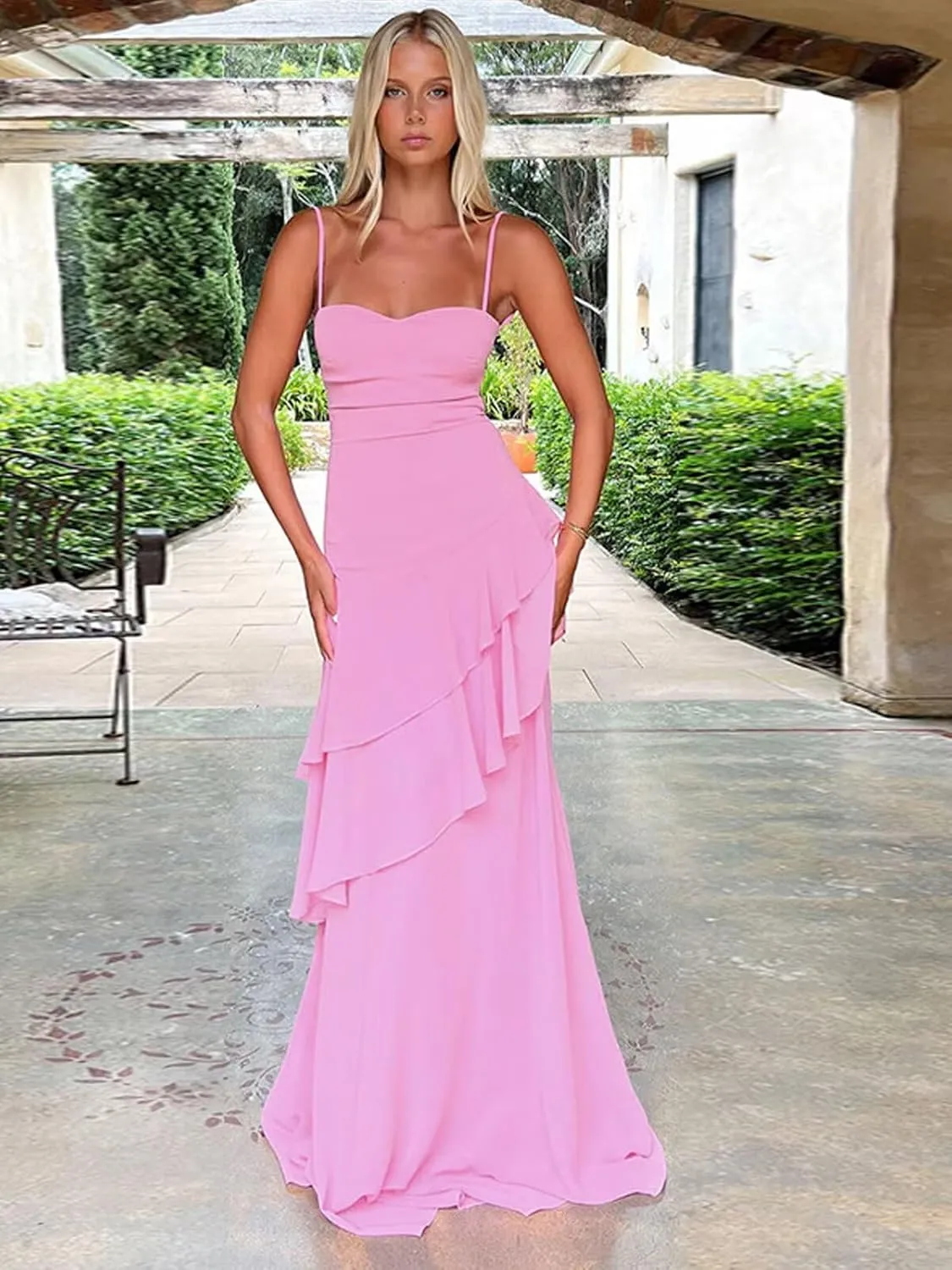 Spaghetti Straps Prom Dresses 2025 Long Chiffon Tiered Corset Mermaid Evening Date Formal Cocktial Party Gowns