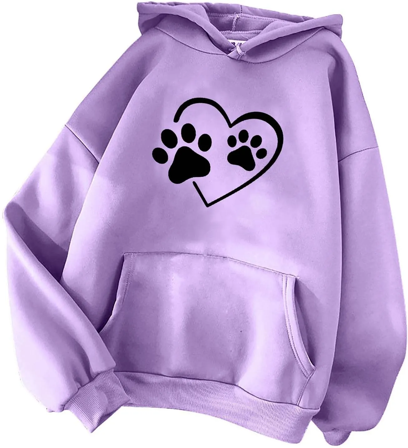 Stessotudo Heart Print Hoodies for Women Drawstring Long Sleeve Cute Sweatshirt Paw Print Plus Size Oversized Graphic Tops