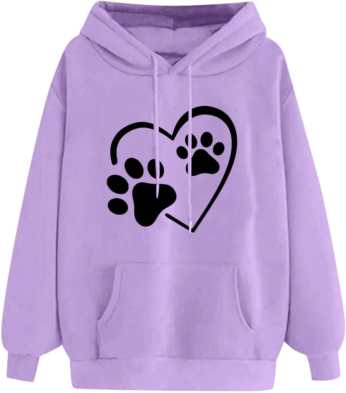 Stessotudo Heart Print Hoodies for Women Drawstring Long Sleeve Cute Sweatshirt Paw Print Plus Size Oversized Graphic Tops