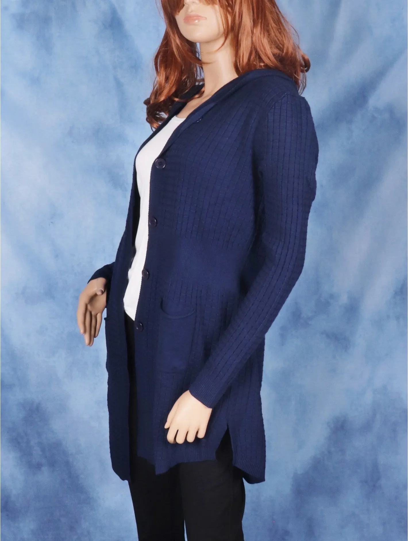 Stretchy Knitted Hoodie Cardigan with Hoodie & Pockets
