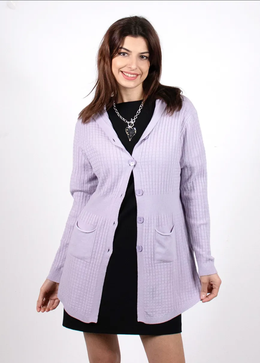 Stretchy Knitted Hoodie Cardigan with Hoodie & Pockets