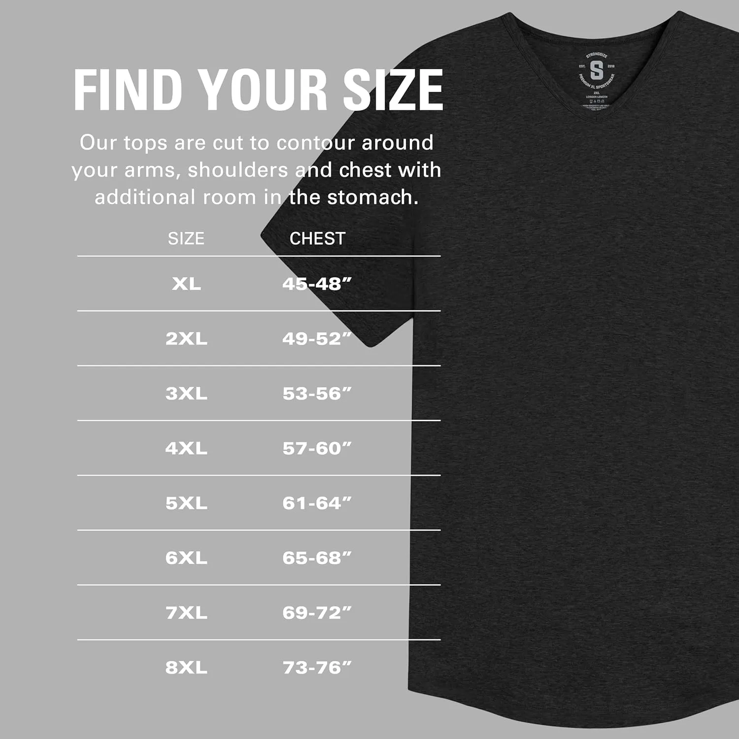 STRONGSIZE V-Neck T-Shirts for Men  Big and Tall Mens Stretch T Shirt