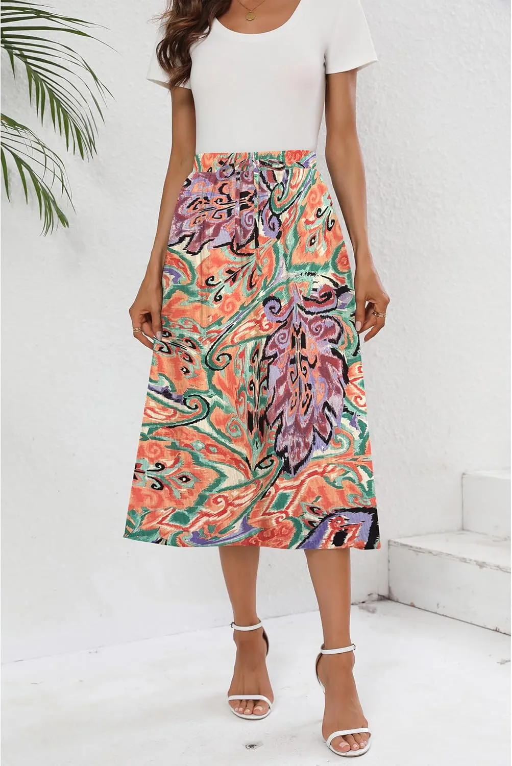 Summer Skirts with Pockets 2025 Boho Midi Length Skirt High Waisted Beach Cover Up for Women Trendy(S-2XL)