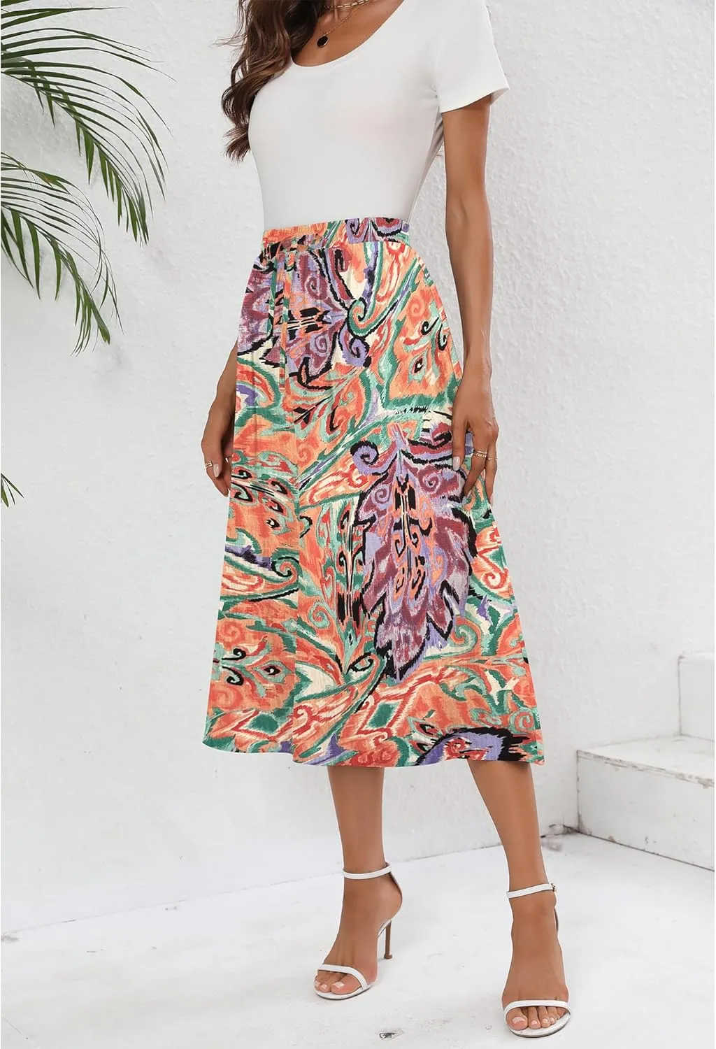 Summer Skirts with Pockets 2025 Boho Midi Length Skirt High Waisted Beach Cover Up for Women Trendy(S-2XL)